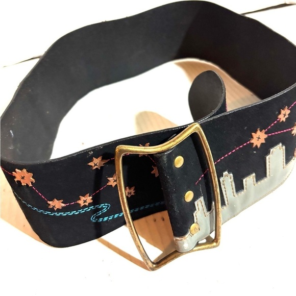 Anthropologie Black leather & suede Belt with Pink and Gold Accents